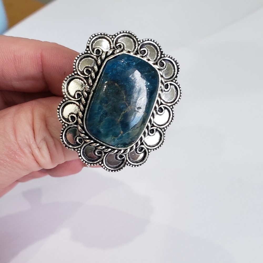 Apatite Gemstone, 925 Silver Ring - image 2